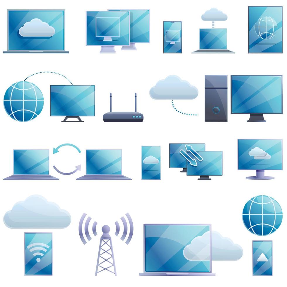 Remote access icons set, cartoon style vector