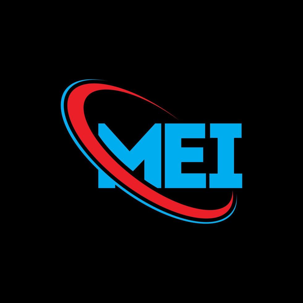 logotipo de mei. mi carta. diseño del logotipo de la letra mei. logotipo de las iniciales mei vinculado con el círculo y el logotipo del monograma en mayúsculas. tipografía mei para tecnología, negocios y marca inmobiliaria. vector