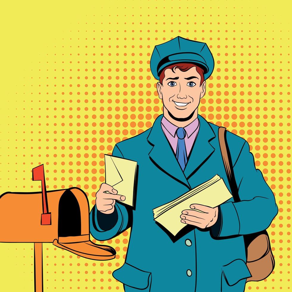 Comics postman holding mail and bag vector