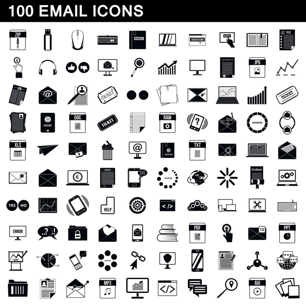 100 email icons set, simple style vector