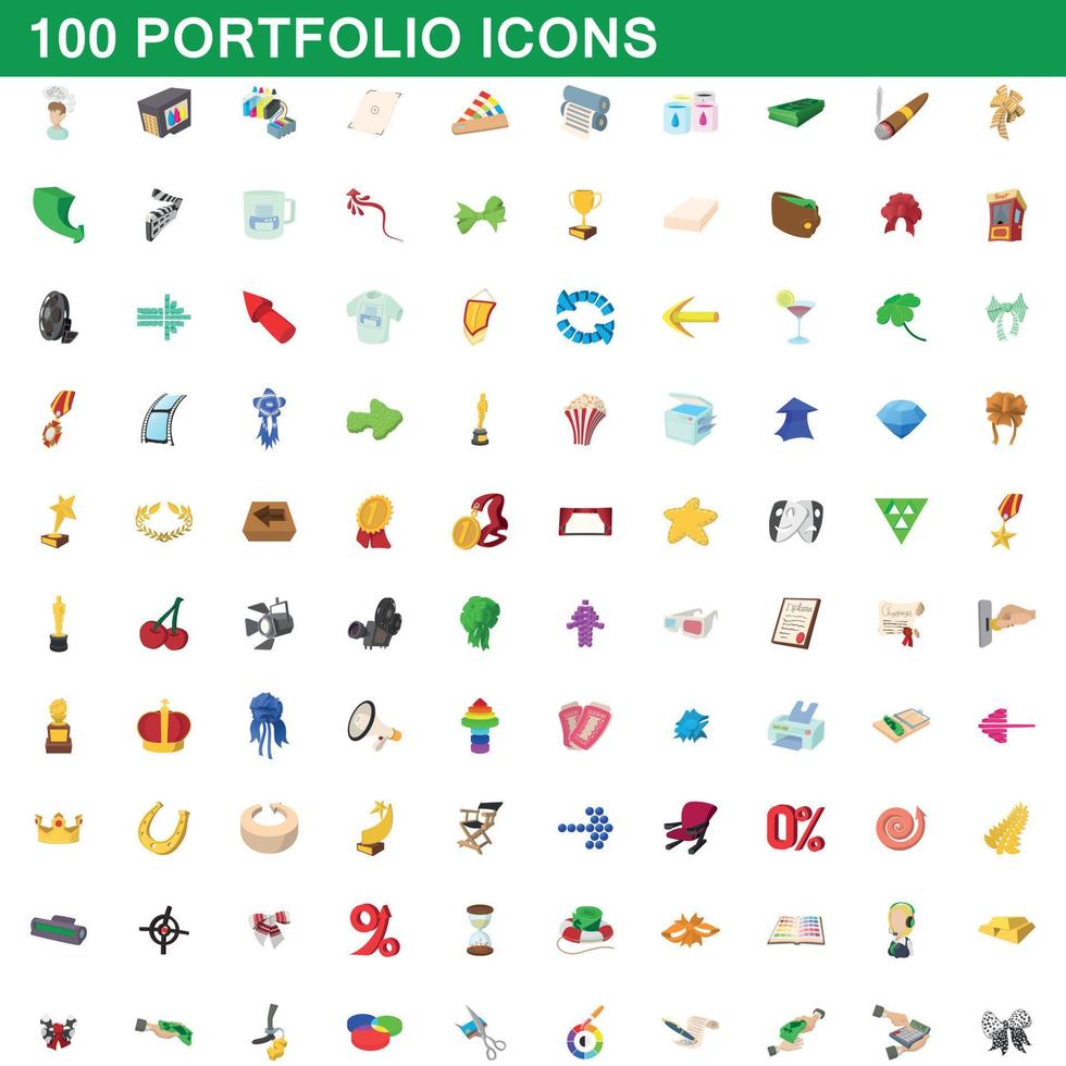 100 conjunto de iconos de cartera, estilo de dibujos animados vector