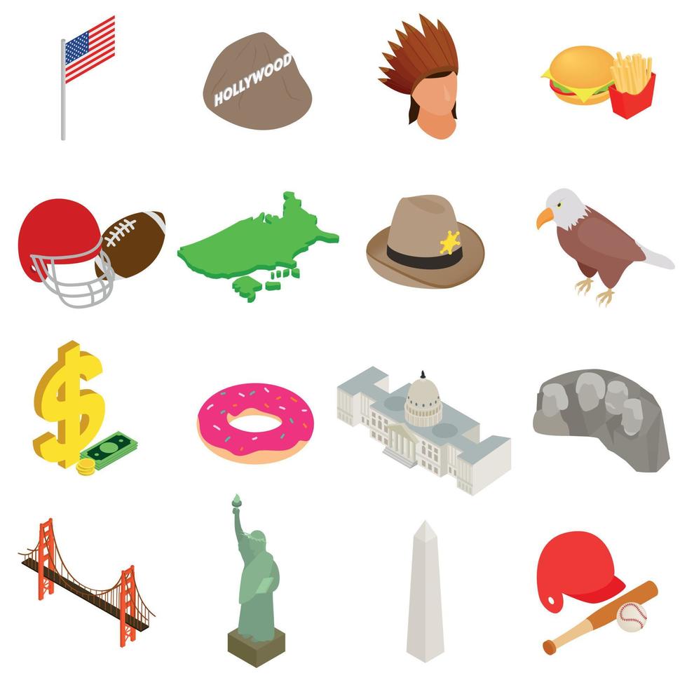 Usa icons set, isometric 3d style vector