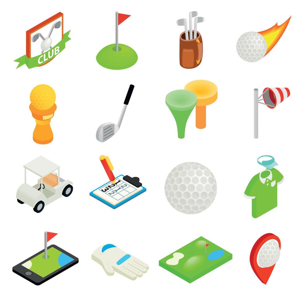 conjunto de iconos 3d isométrico de golf vector