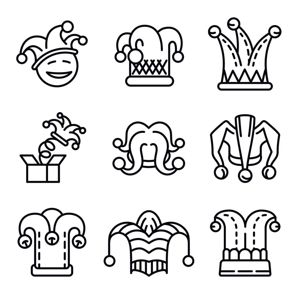 Jester icon set, outline style vector