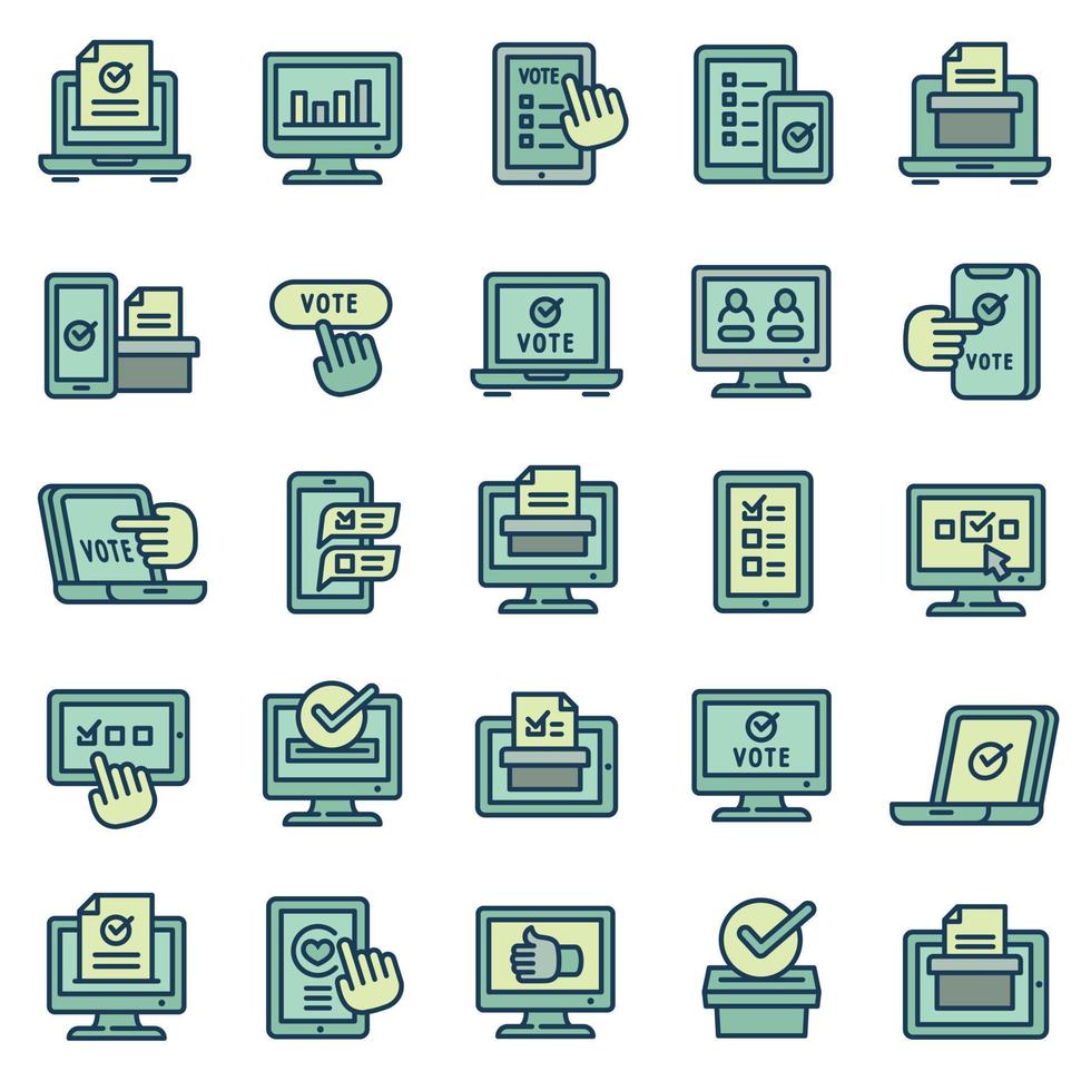 Online vote icons set, outline style vector