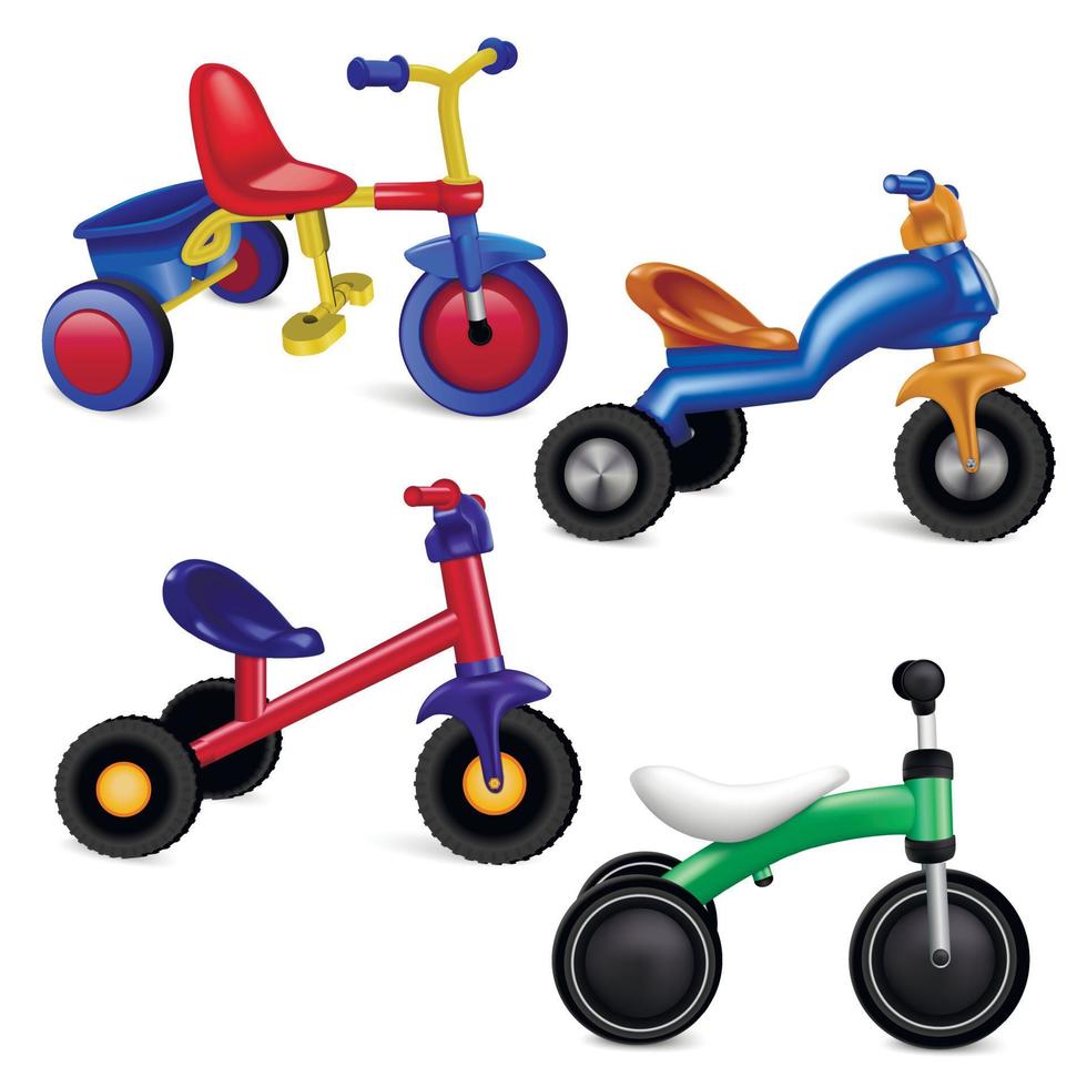 Tricycle icons set, realistic style vector