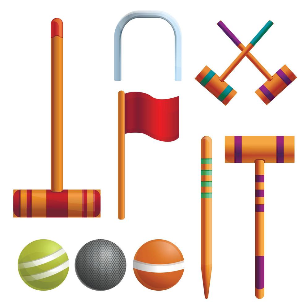 croquet, conjunto de iconos de estilo de dibujos animados vector