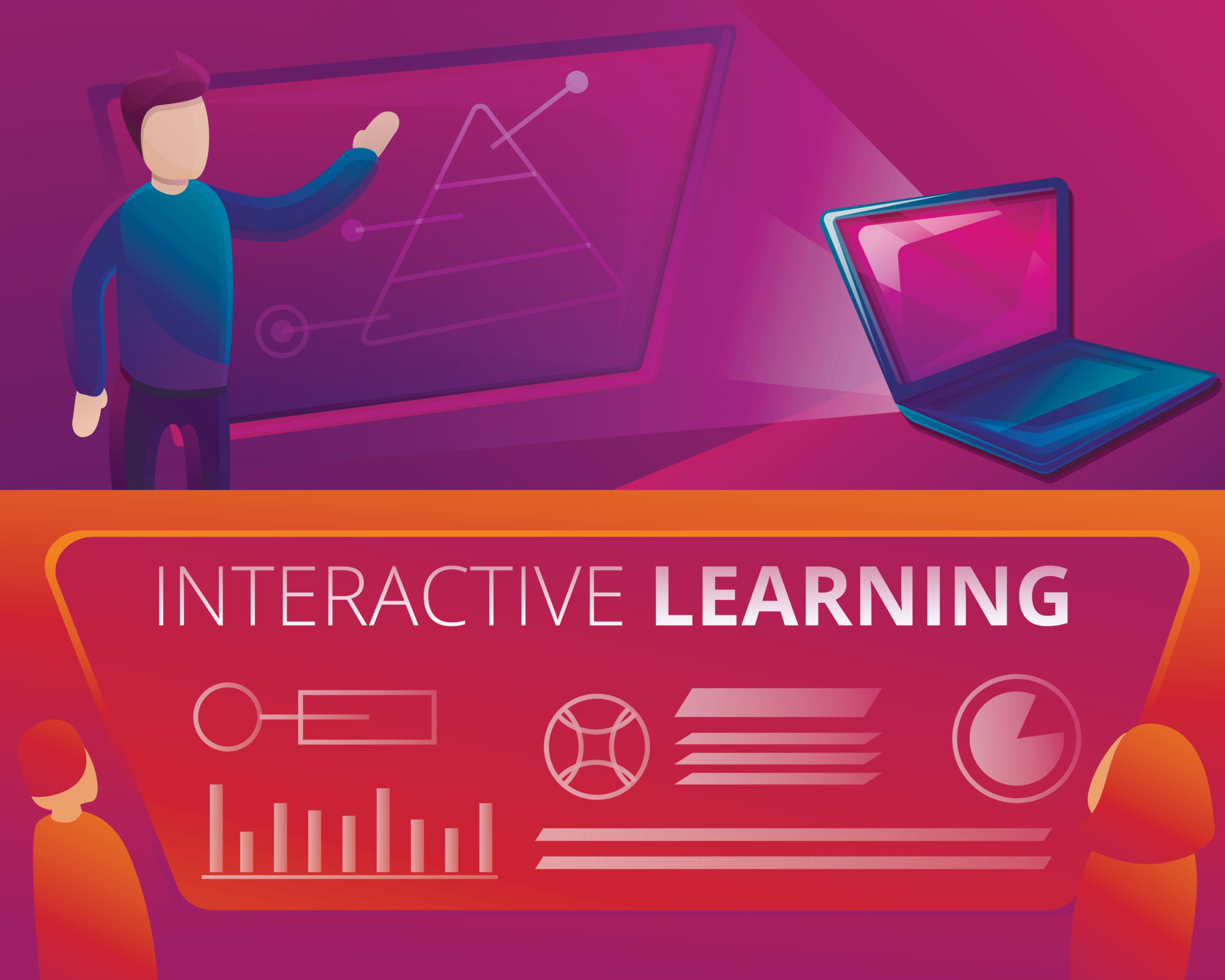 Interactive learning banner set, cartoon style 9029895 Vector Art at ...