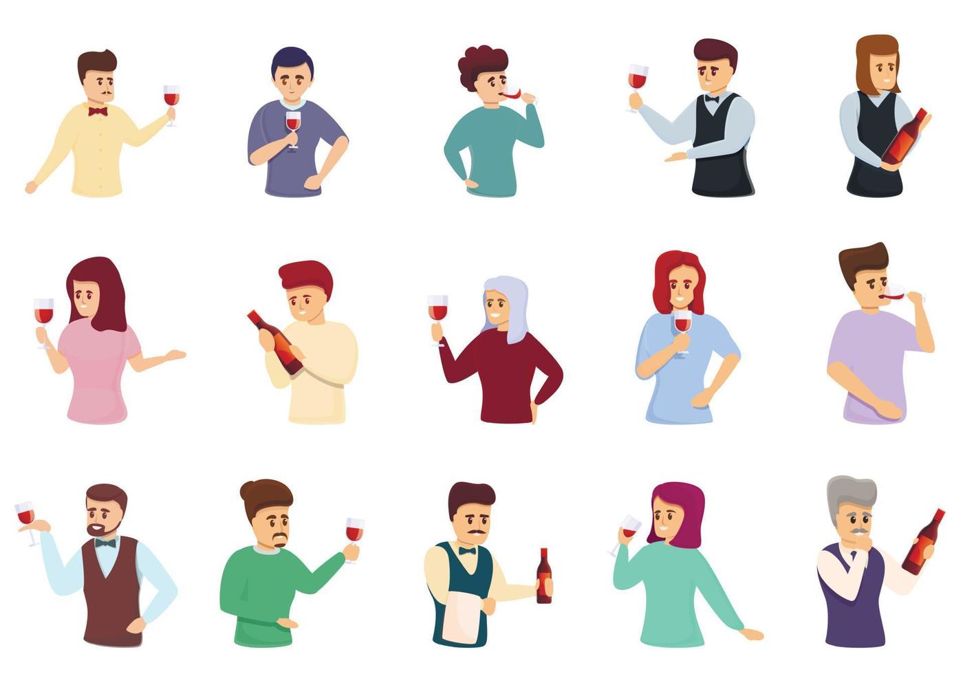 Sommelier icons set, cartoon style vector