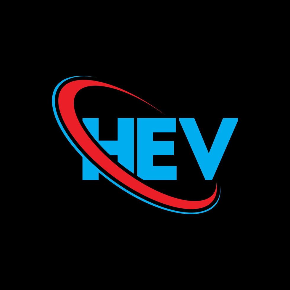 logotipo hev. carta hev. diseño del logotipo de la letra hev. logotipo de las iniciales hev vinculado con un círculo y un logotipo de monograma en mayúsculas. tipografía hev para tecnología, negocios y marca inmobiliaria. vector