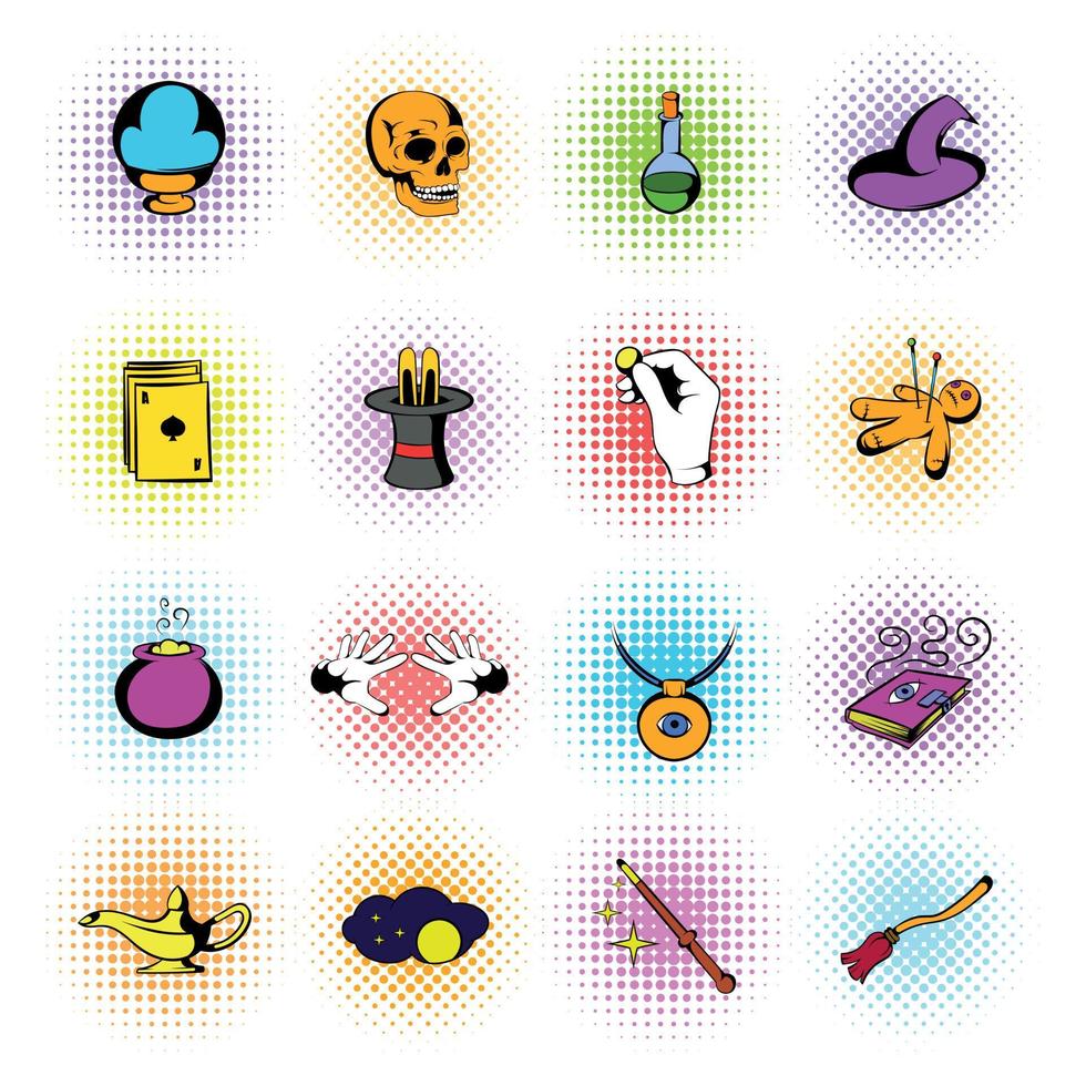 Magic comics icons vector