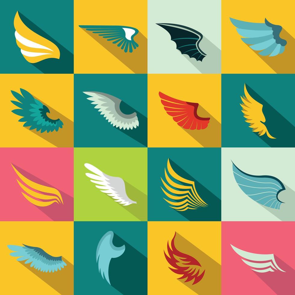 conjunto de iconos de alas, estilo plano vector