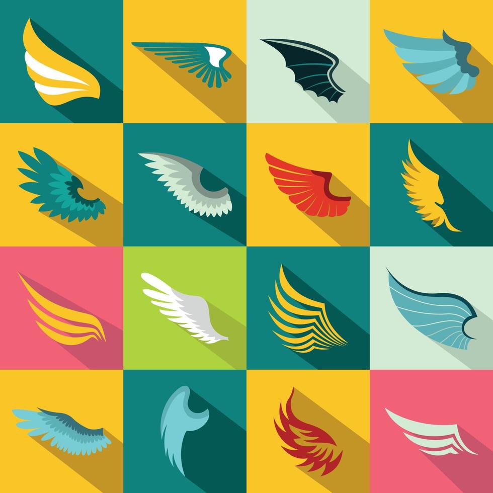 Wings icons set, flat style vector