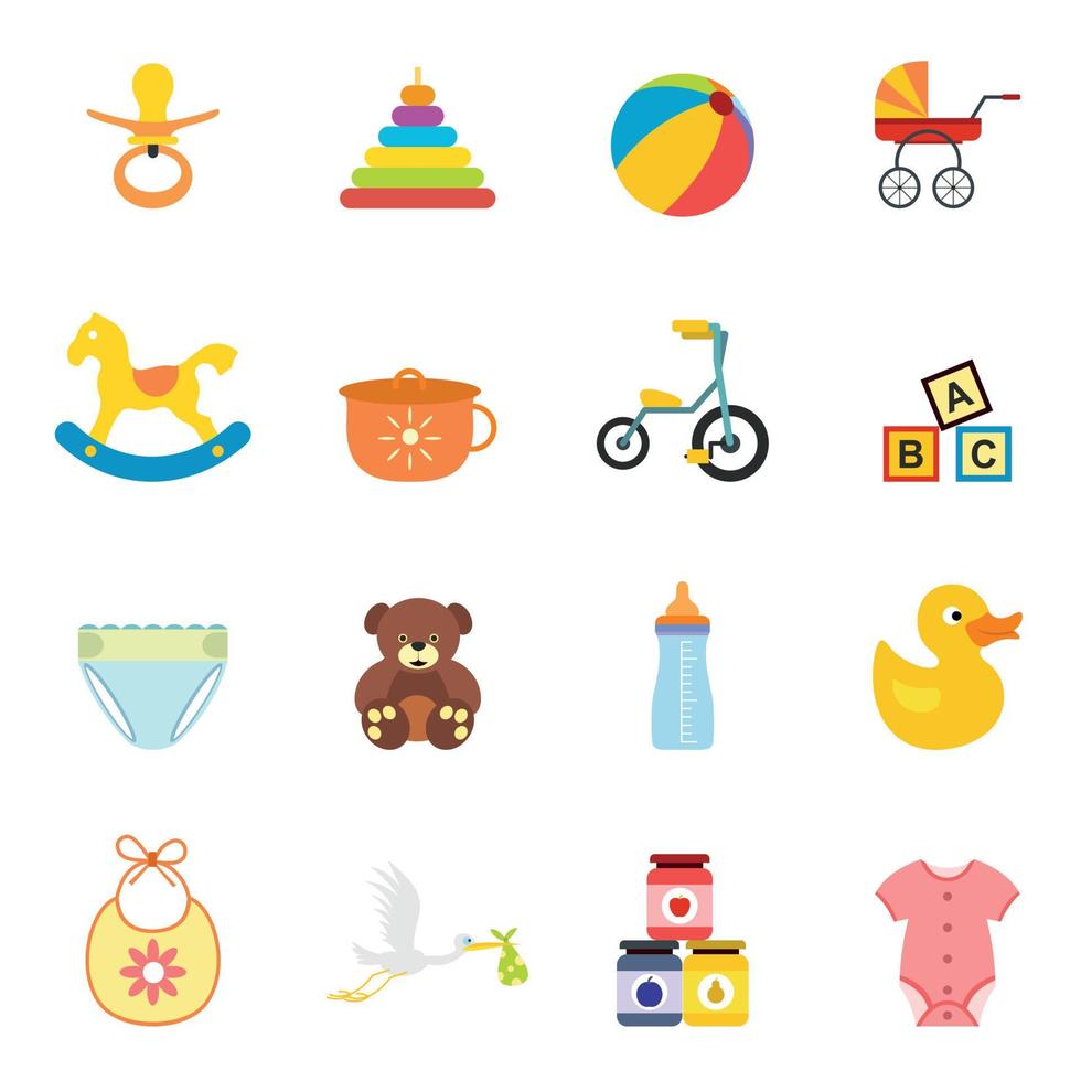 conjunto de iconos planos de bebé vector