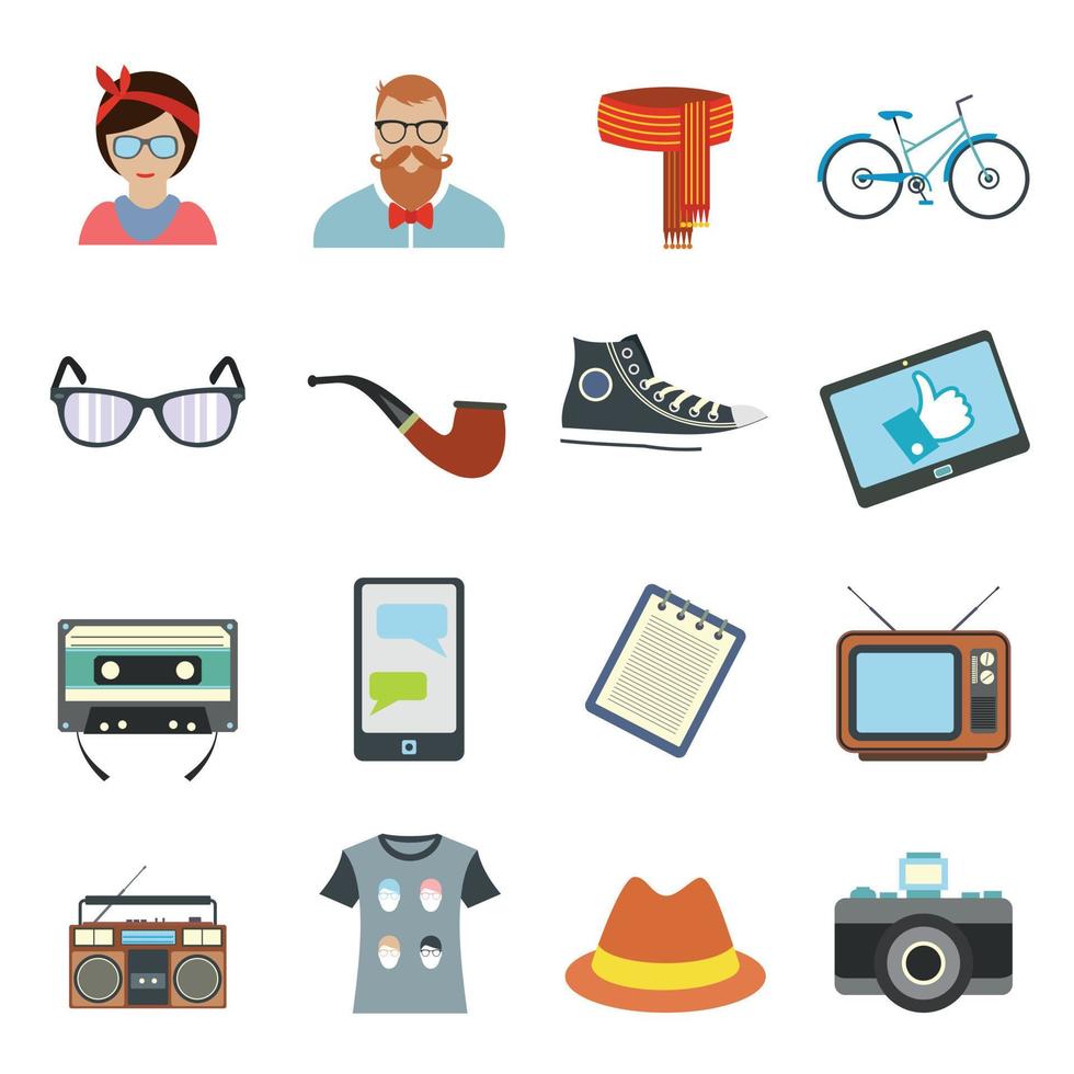 Hipster style flat icons set vector