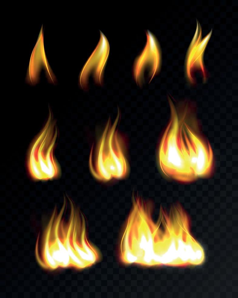 Realistic fire flames set vector