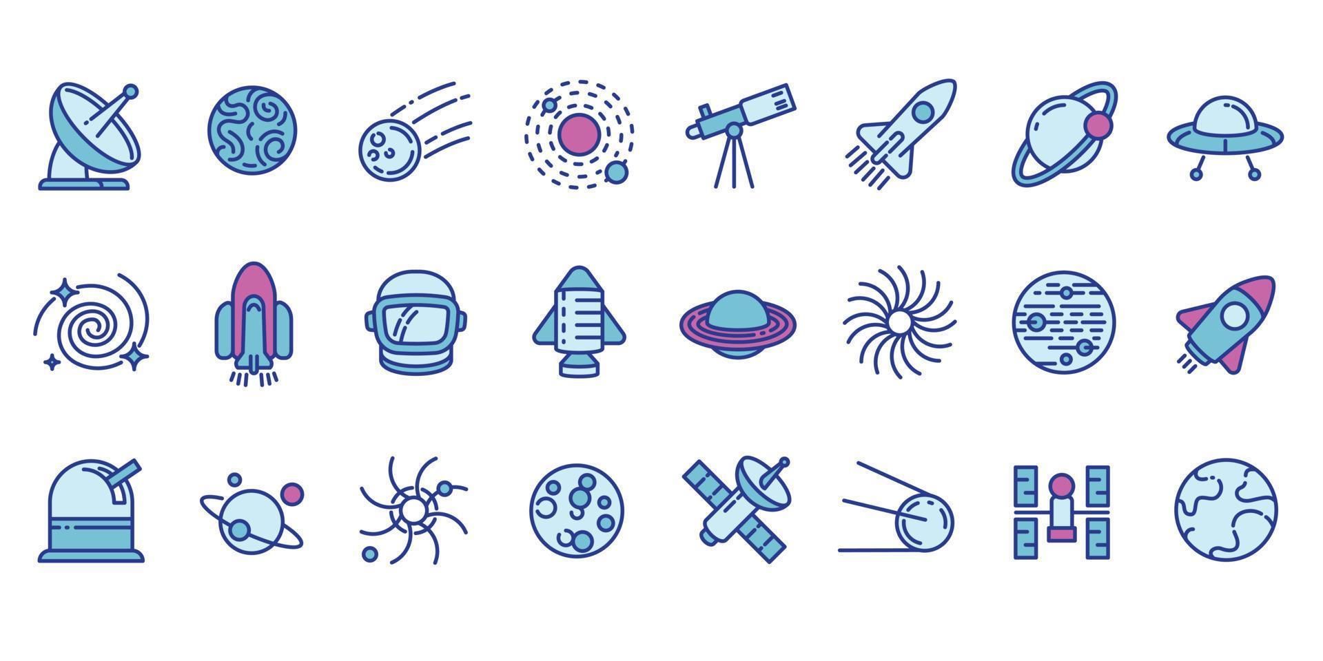 Space research technology icons set, outline style vector