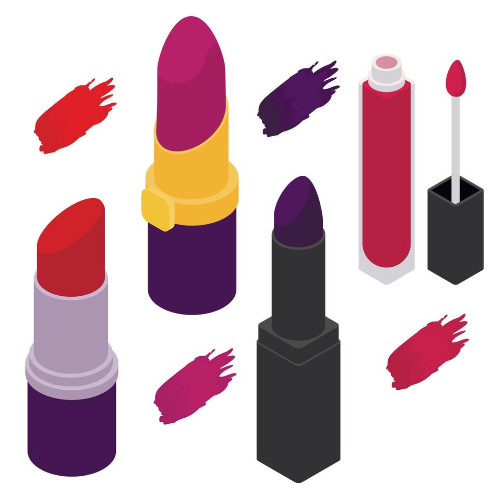 Lipstick icons set, isometric style vector