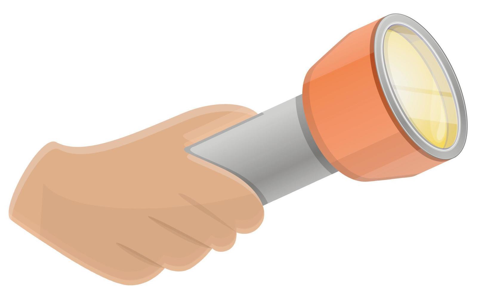 Flashlight in hand icon, cartoon style vector