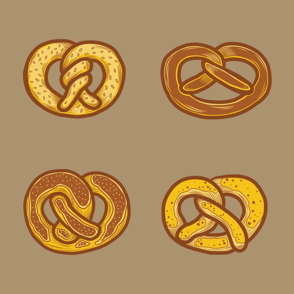 German pretzel icon set, hand drawn style vector