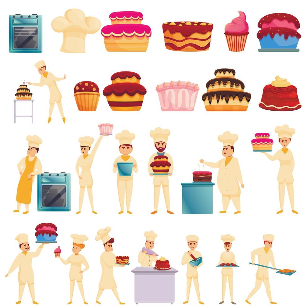 Confectioner icons set, cartoon style vector