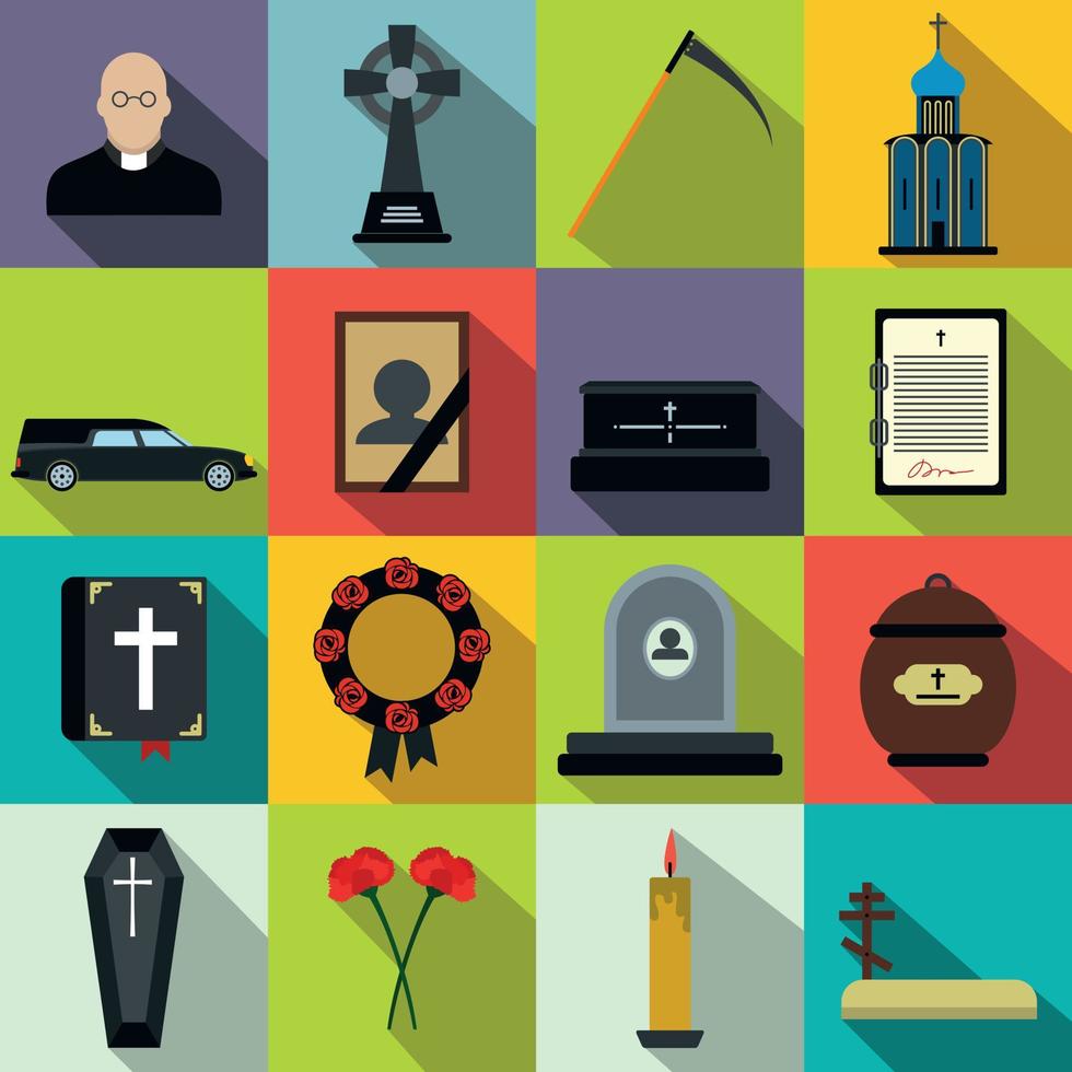 Funeral and burial flat icons vector