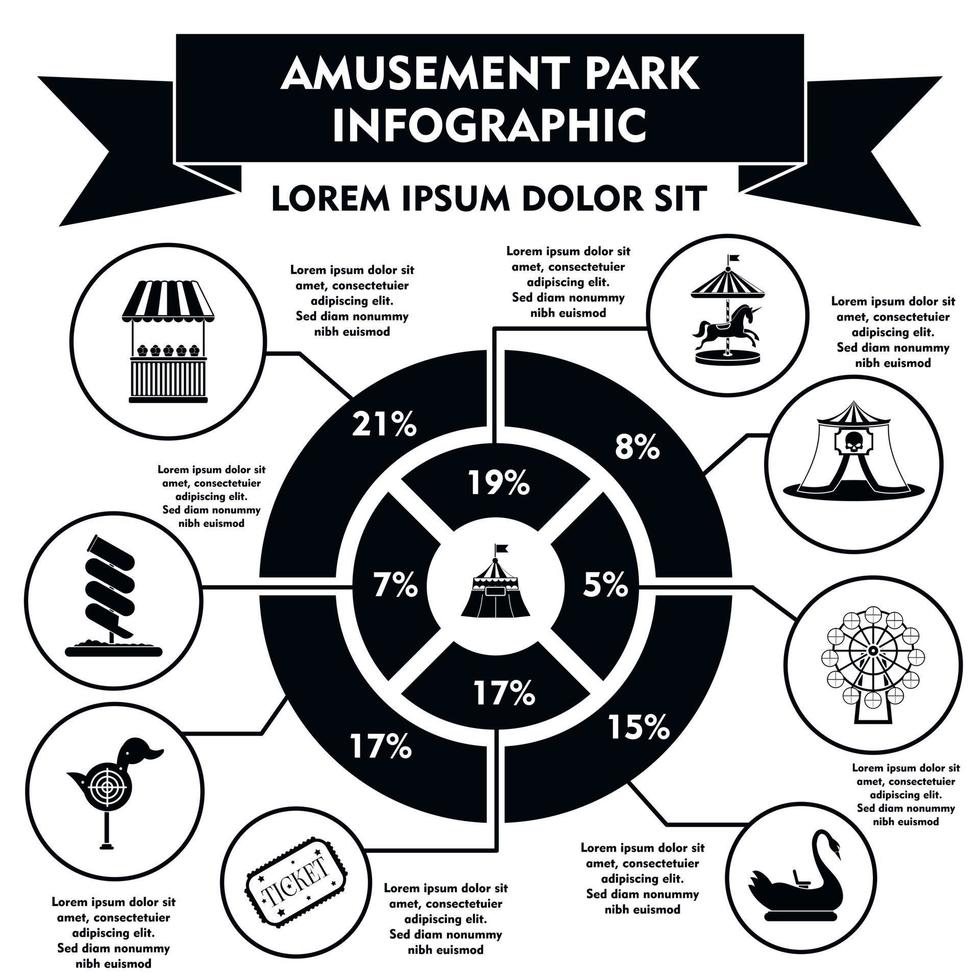 Amusement park infographic elements, simple style vector