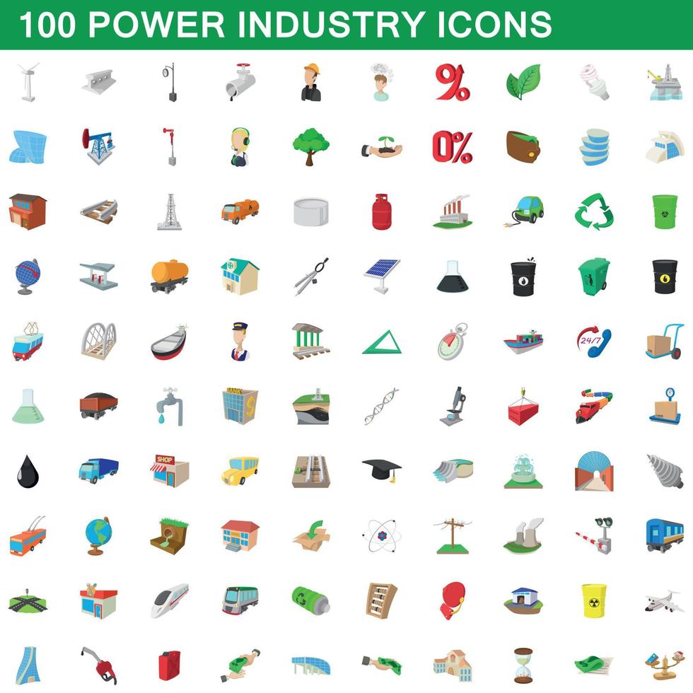 100 iconos de la industria energética, estilo de dibujos animados vector