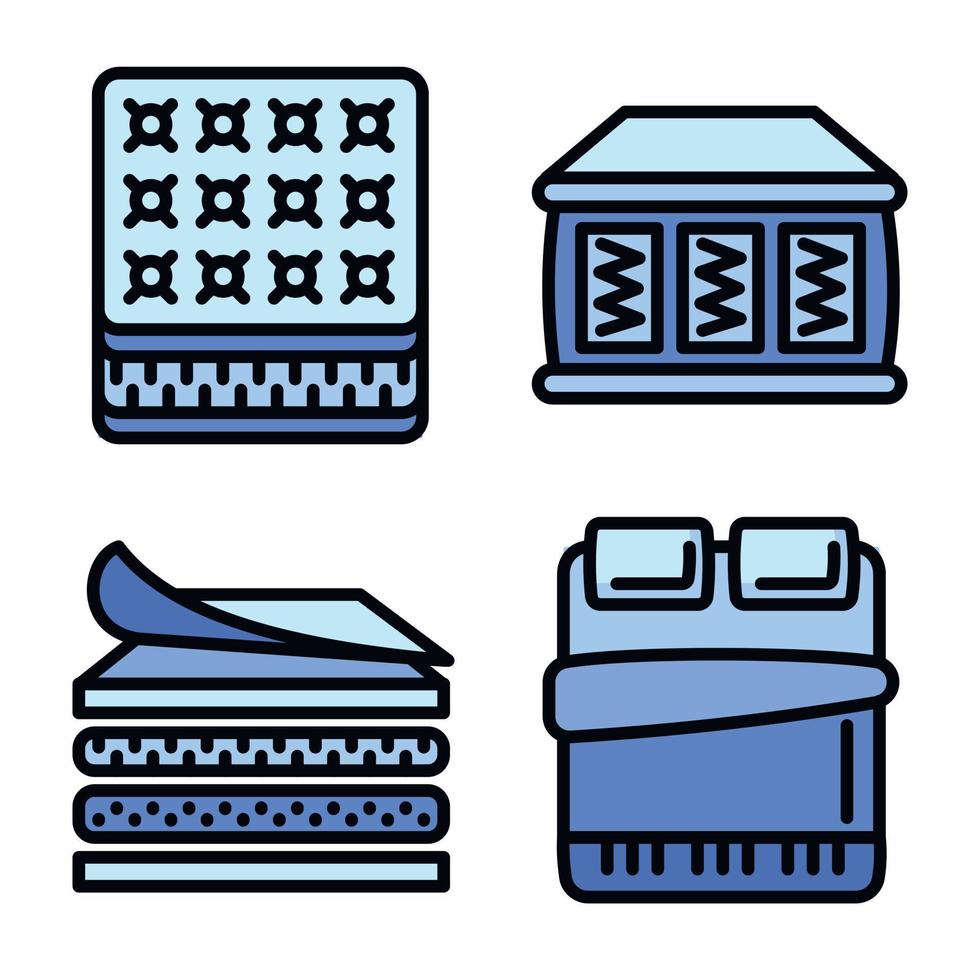 Mattress icons set, outline style vector