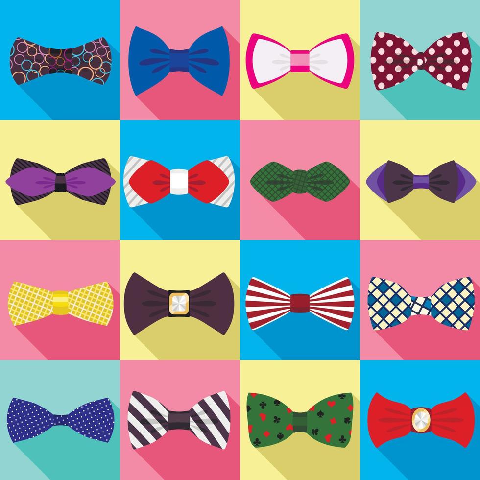 Bowtie icons set, flat style vector