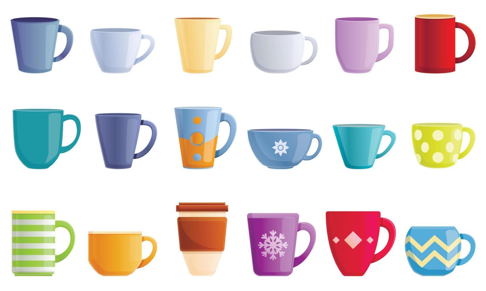 Mug icons set, cartoon style vector