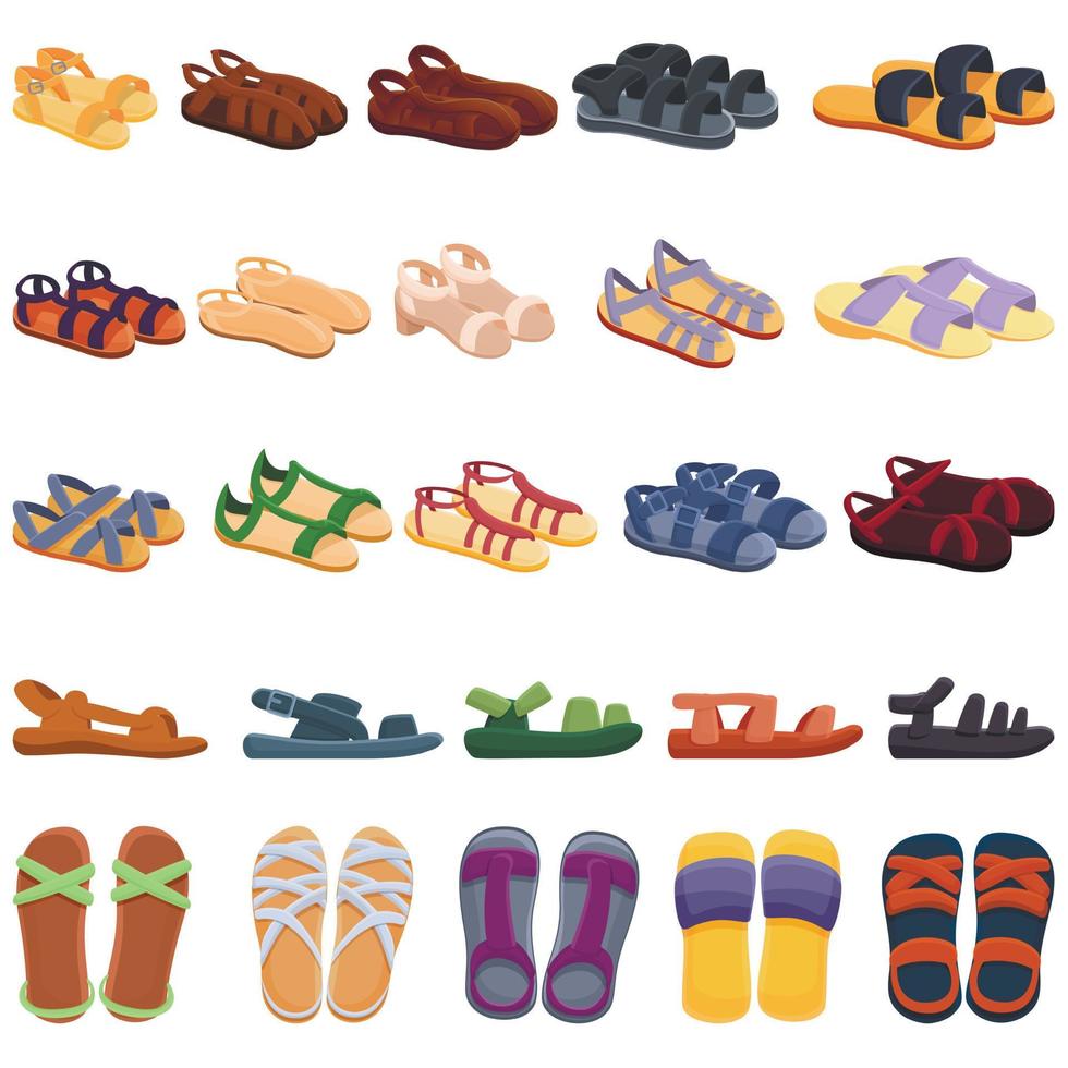 Sandals icons set, cartoon style vector