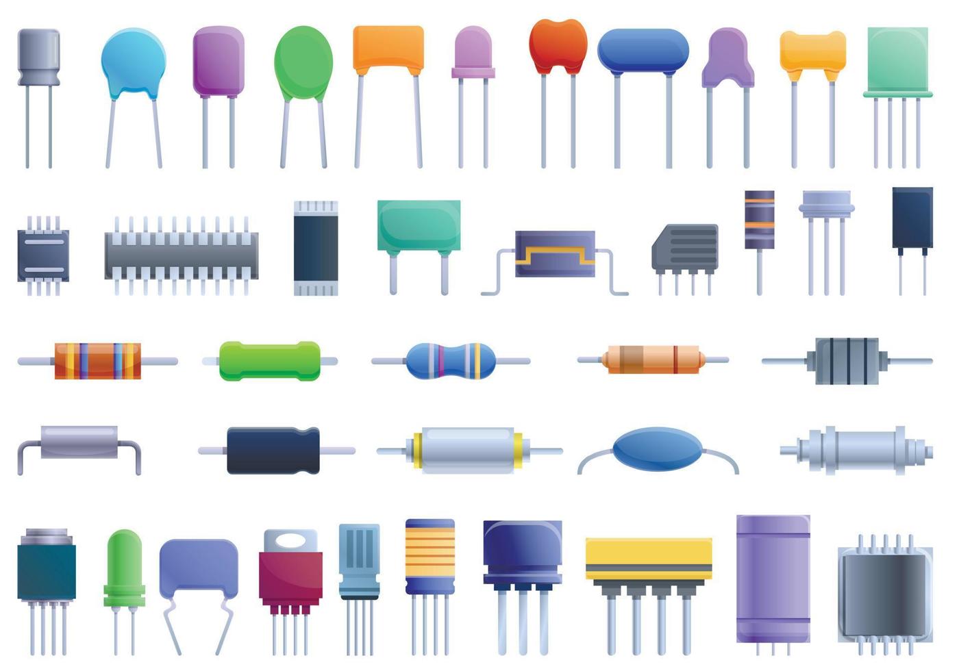 Capacitor icons set, cartoon style vector