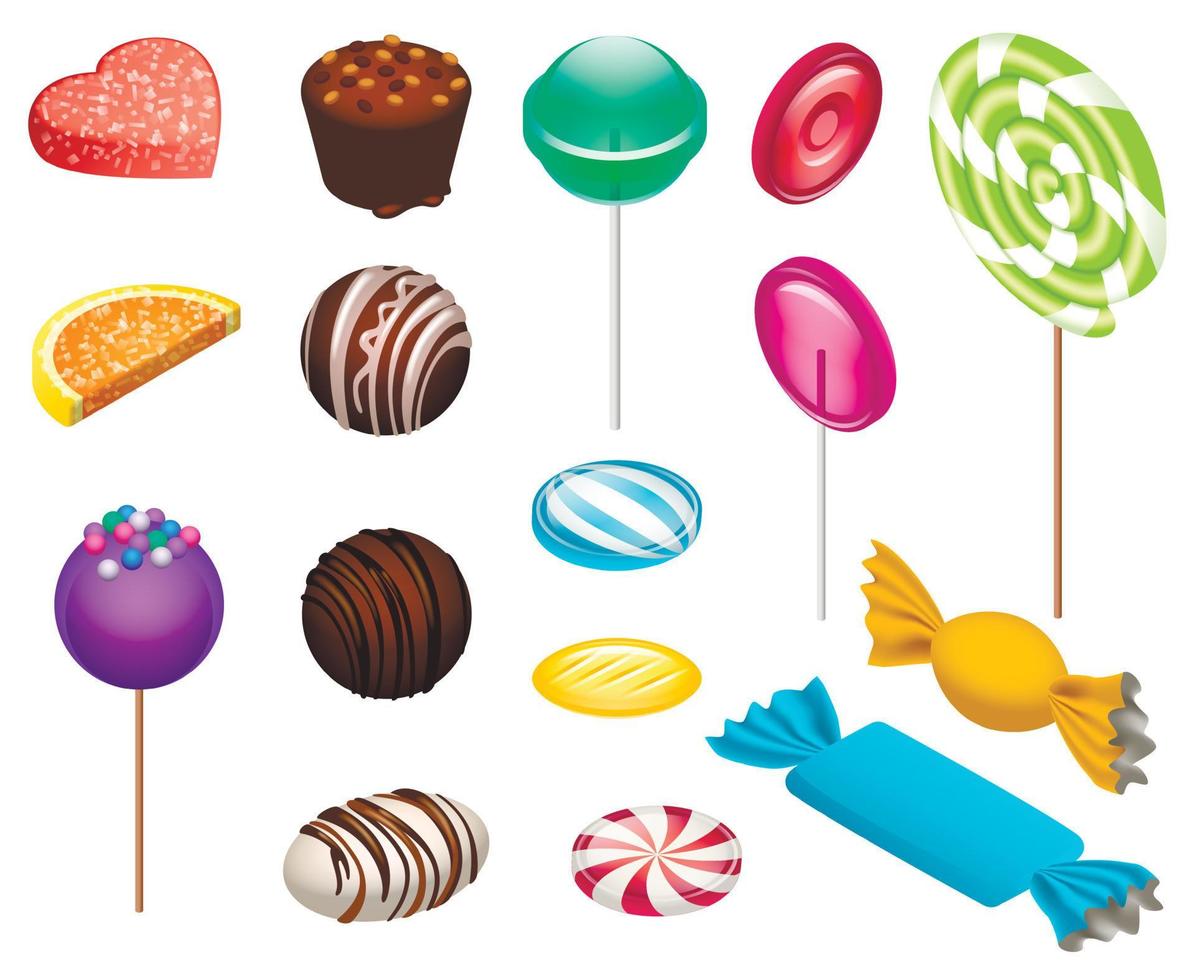 Sweet candy icon set, isometric style vector