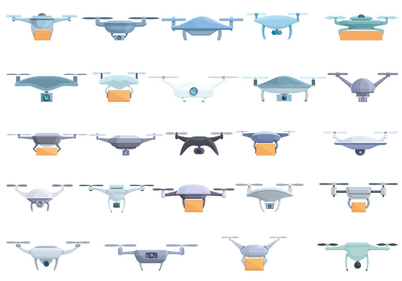 Drone technology icons set, cartoon style vector