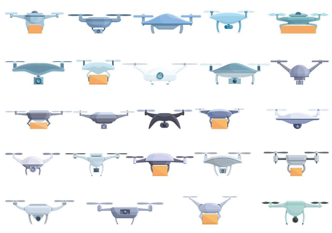 Drone technology icons set, cartoon style vector