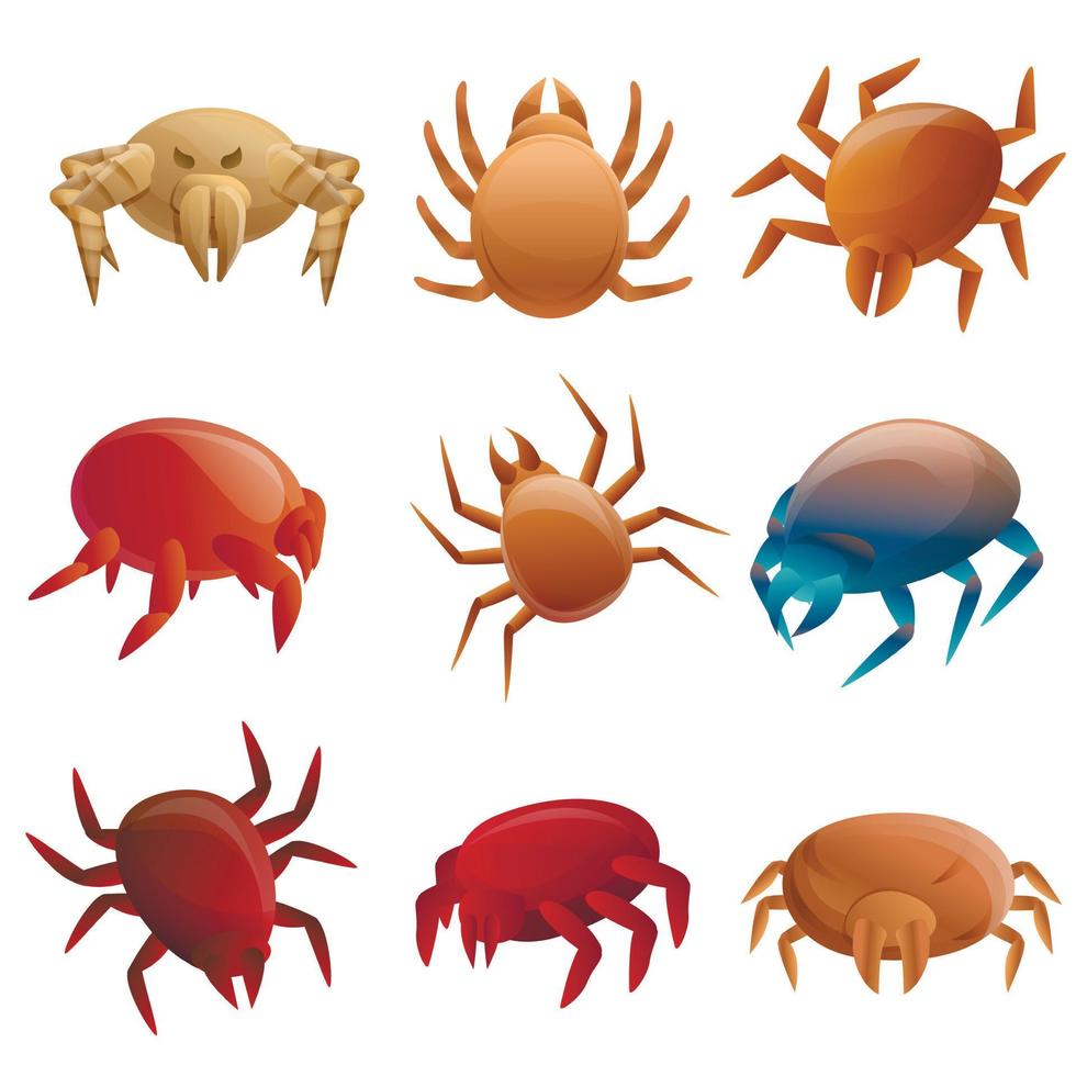 Mite icons set, cartoon style vector