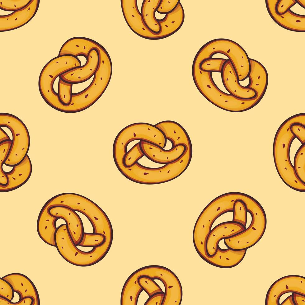 Salt pretzel pattern, cartoon style vector
