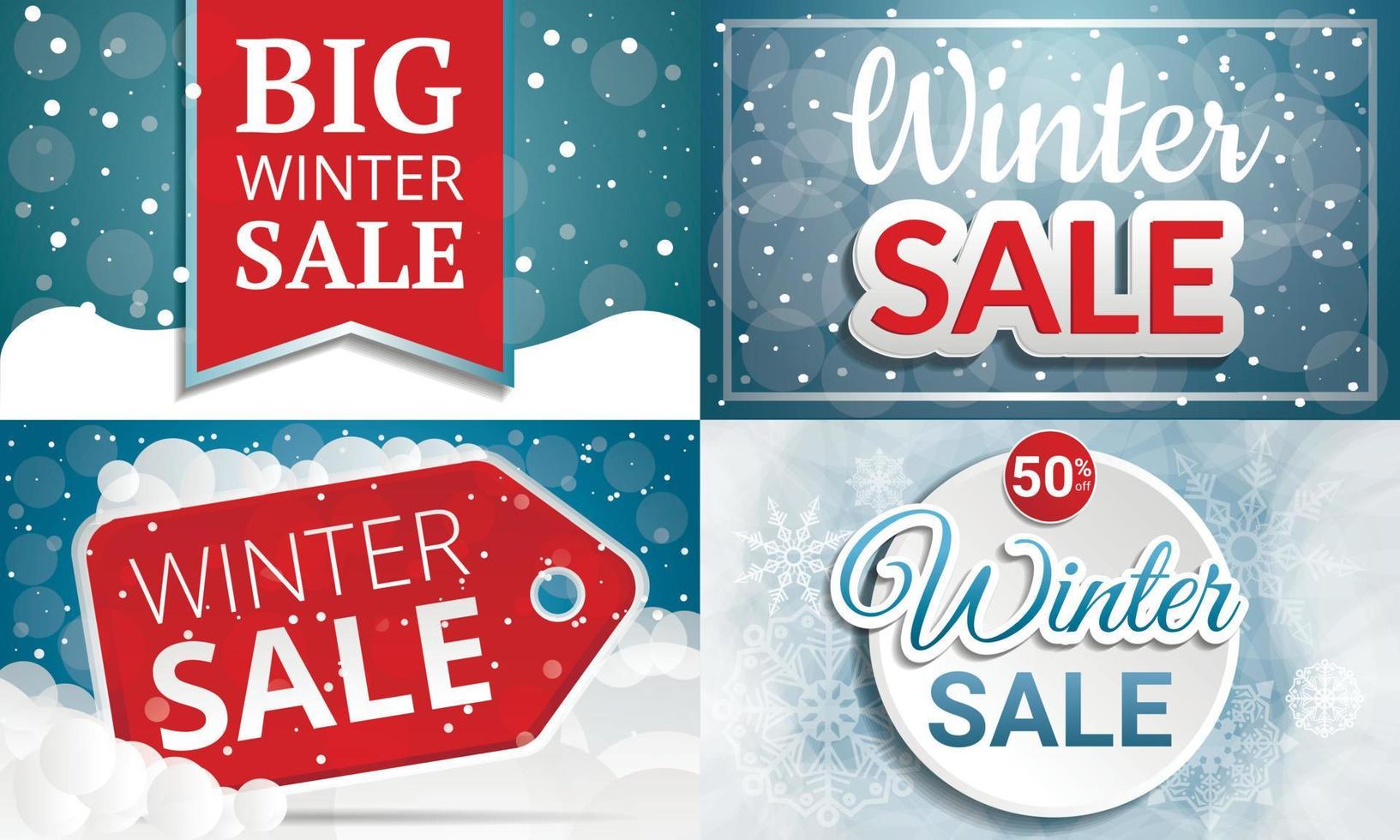 Winter sale banner set, cartoon style vector