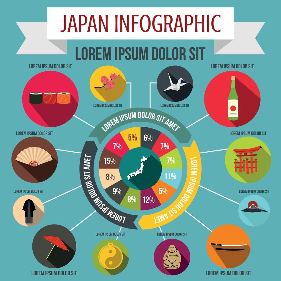 Japan infographic elements, flat style vector