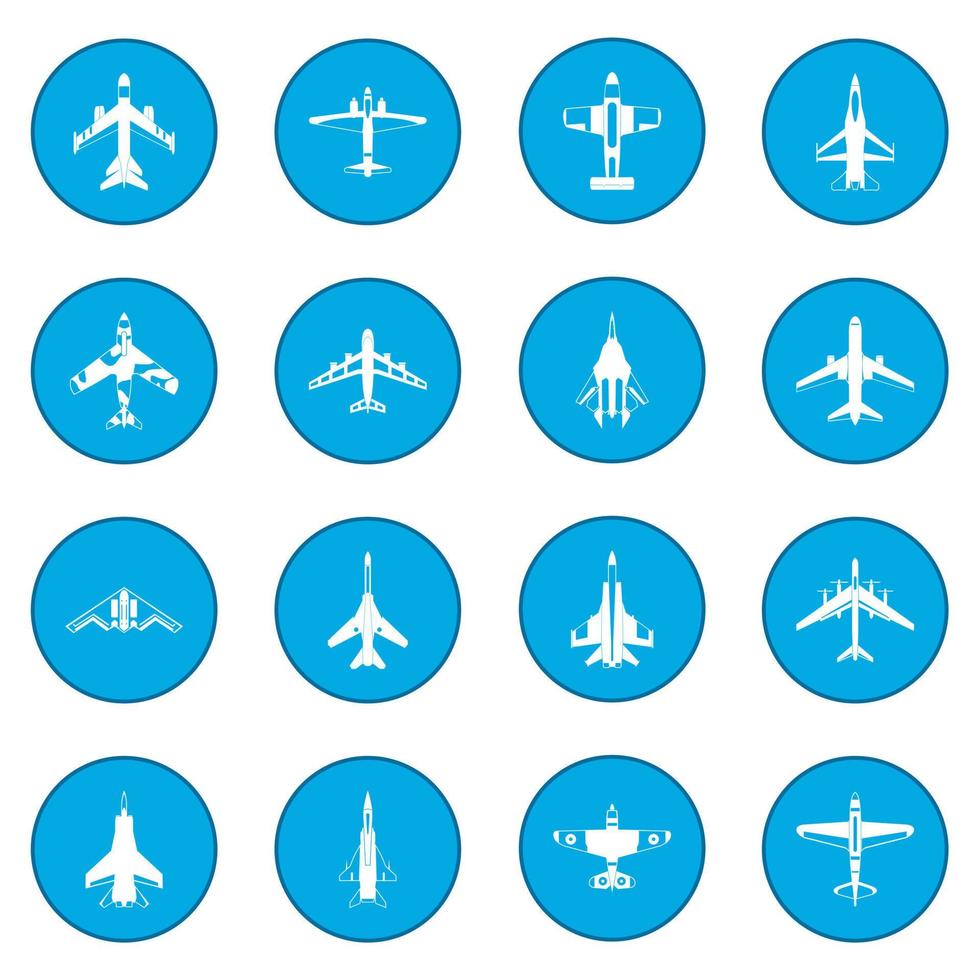 conjunto de aviación icono azul vector