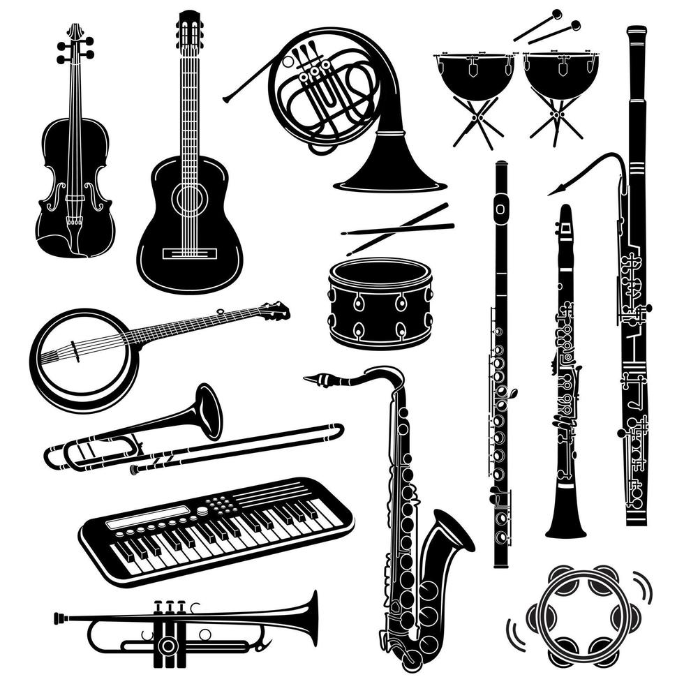 conjunto de iconos de instrumentos musicales, estilo simple vector