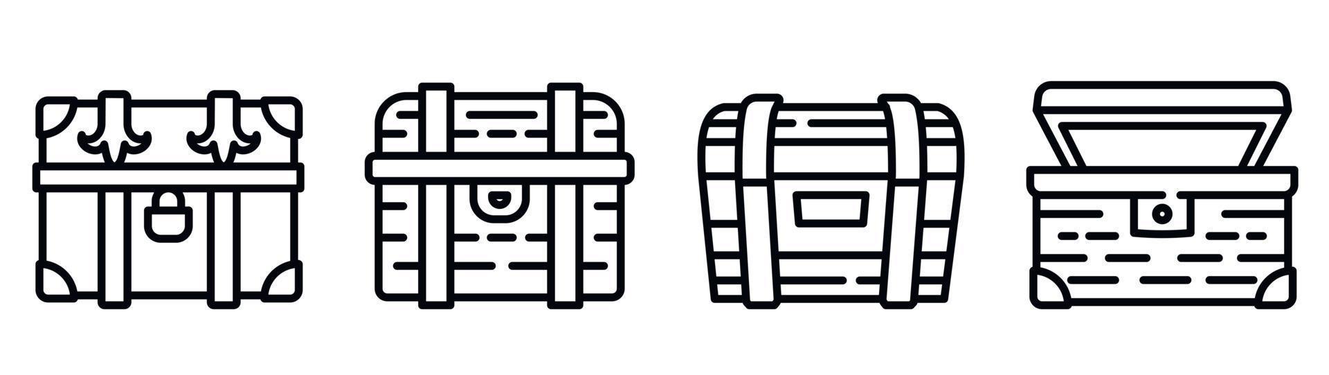 Dower chest icons set, outline style vector