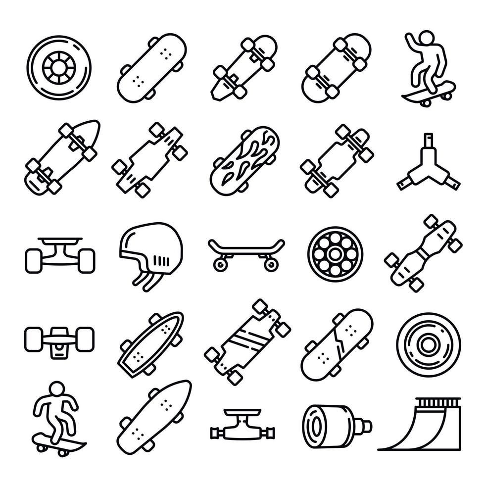 Skateboard icons set, outline style vector