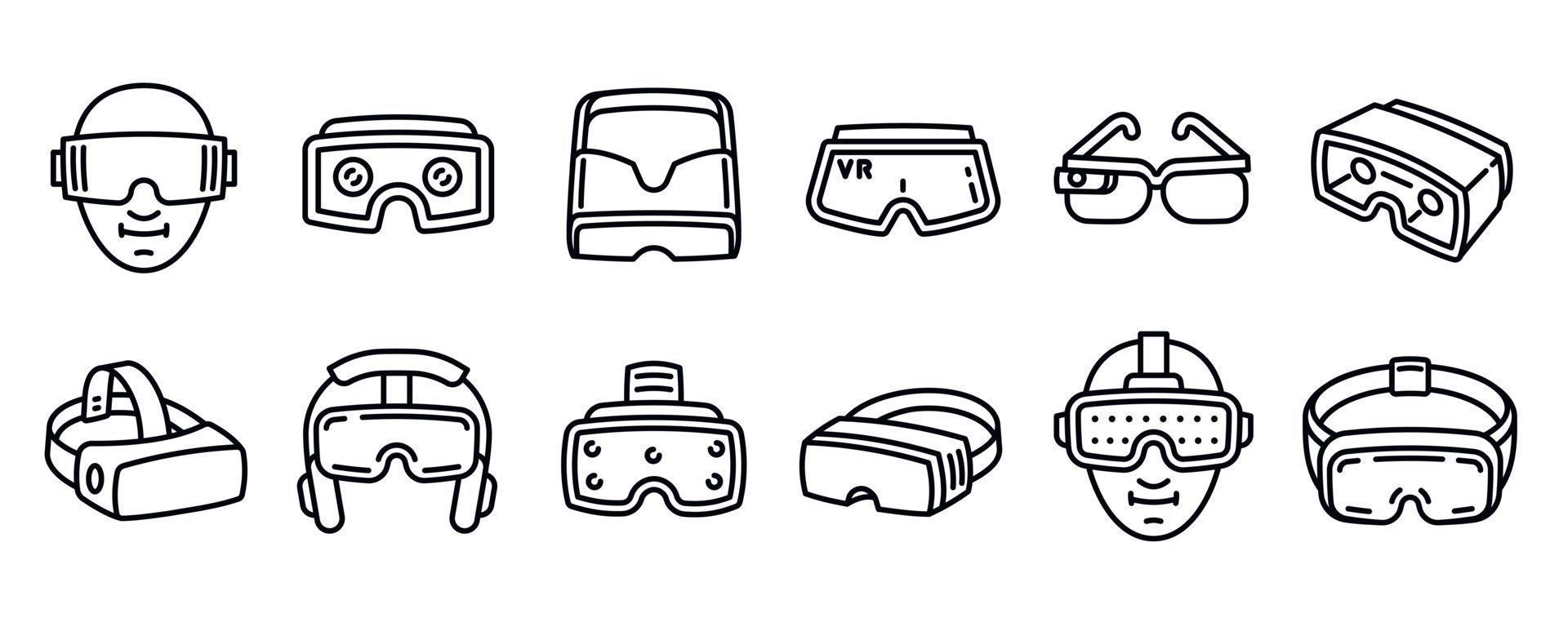 Game goggles icons set, outline style vector