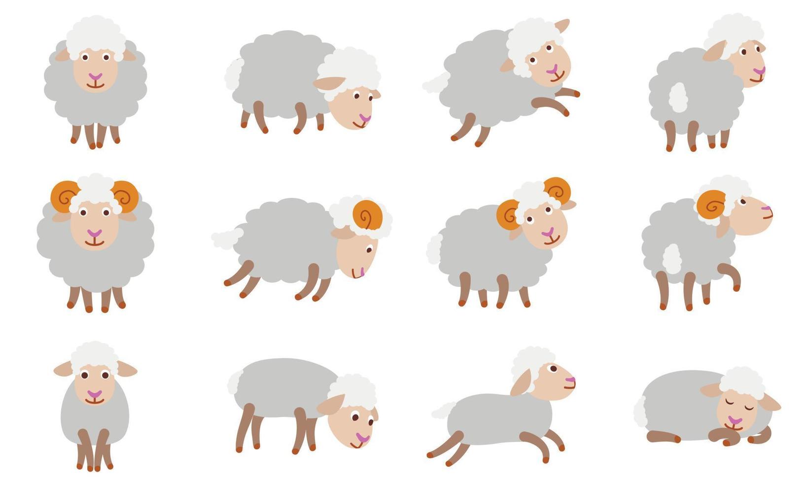 conjunto de iconos de ovejas, estilo plano vector