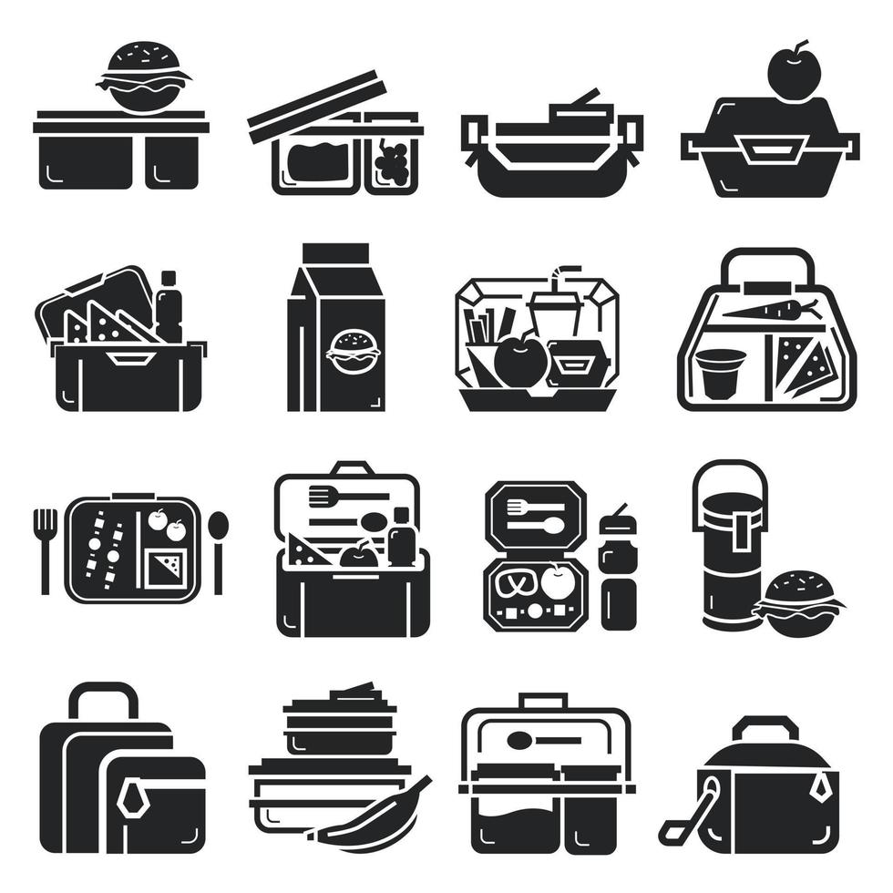 Lunchbox icon set, simple style vector
