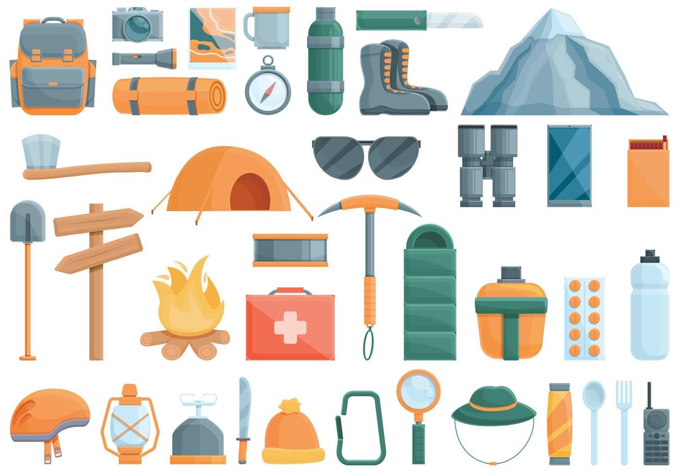 Expedition icons set, cartoon style vector