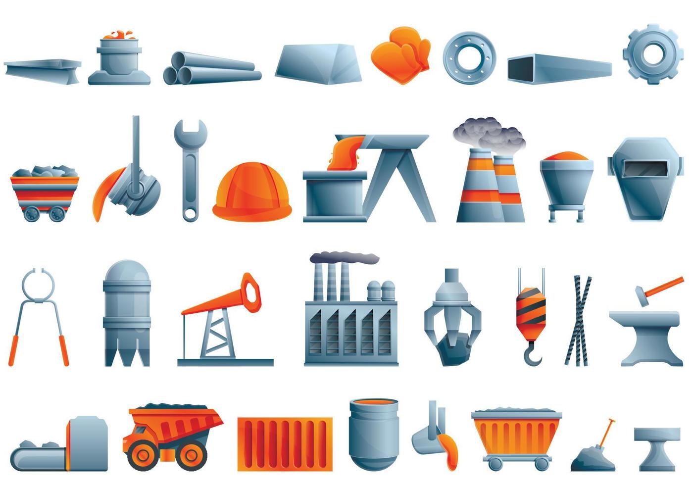 Metallurgy icons set, cartoon style vector