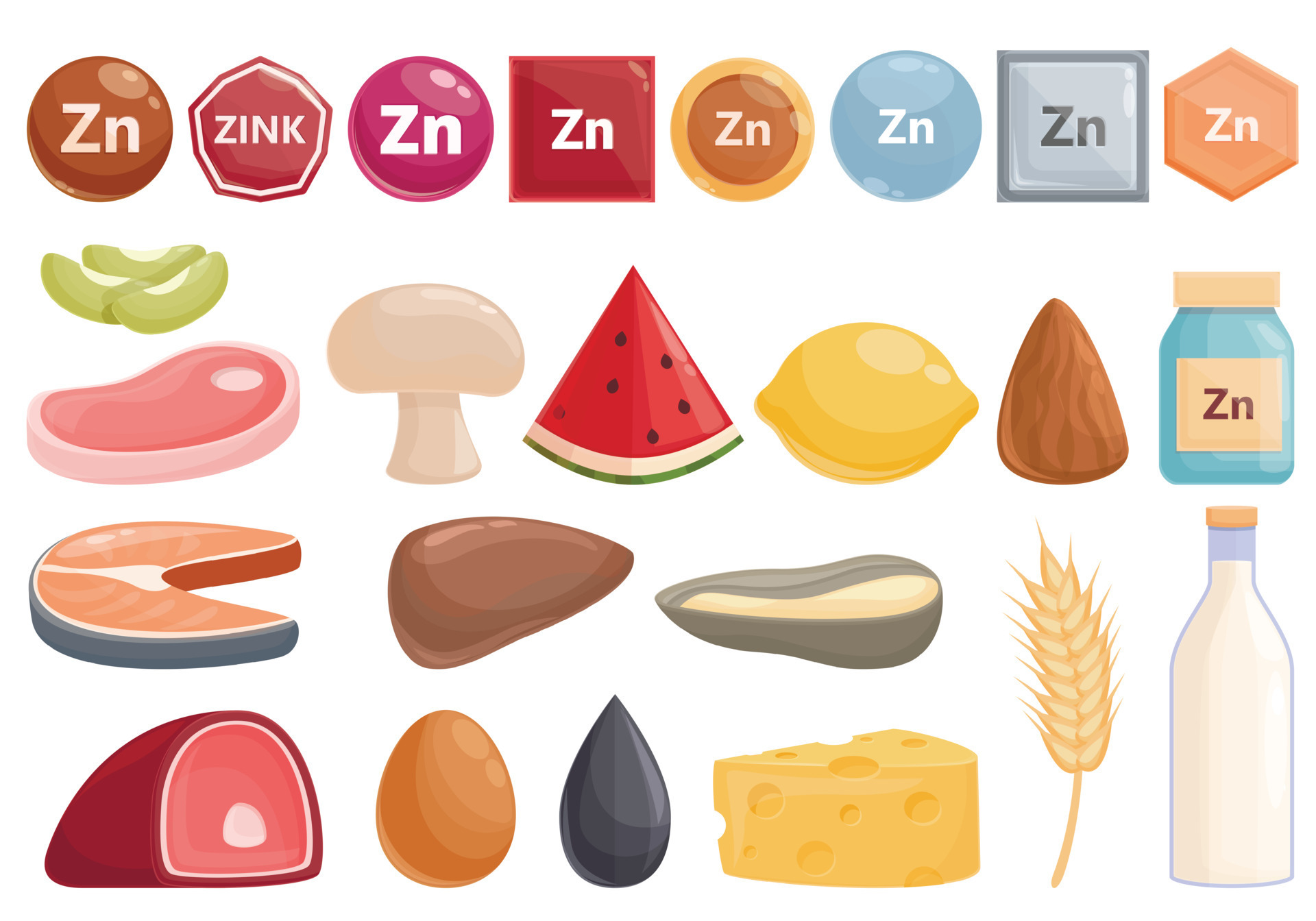 iconos de zinc establecer vector de dibujos animados. suplemento mineral  9032065 Vector en Vecteezy